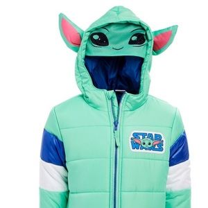 NWT The Mandalorian Green & Blue the Child Hooded Puffer Jacket- Toddler